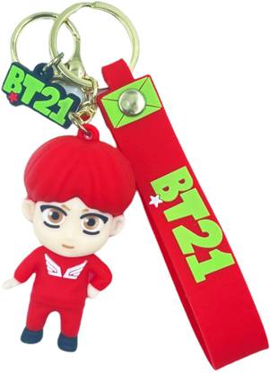 Shopeekendar BTS BT21 Jhope Character Silicon Rubber 3D Keychain with Lanyard Hook Key Chain