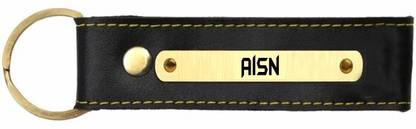 SY Gifts Aisn Name Black Leather Keychain Key Chain