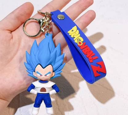 HappierYou Dragon Ball Z Vegeta Character Keychain with Strap, Blue Super Saiyan Figure Key Chain