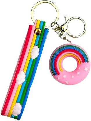AMANVANI Rainbow & Donut Shape Keychain, Donut Food Keychain Key Chain