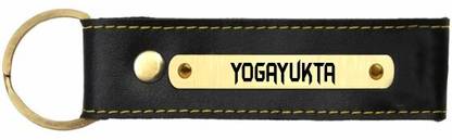 SY Gifts Yogayukta Name Black Leather Keychain Key Chain