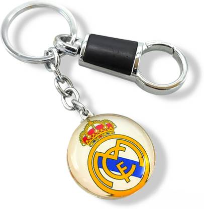 Jdp Novelty Real Madrid Foot Ball Team Glass Material Keychain with Hook Key Chain