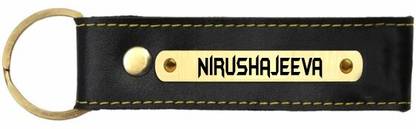 SY Gifts Nirushajeeva Name Black Leather Keychain Key Chain