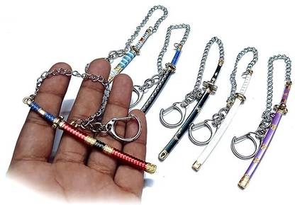 posxo Metal katana Keychain, linked with chain, Size 9 cm (approx.), Multi-color Key Chain