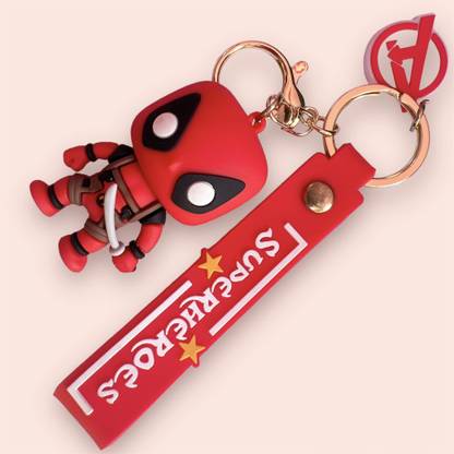 NSV Super Hero 3D Deadpool Keyring Gifted Car Bike Key Chain With Strap Charm & Hook Key Chain