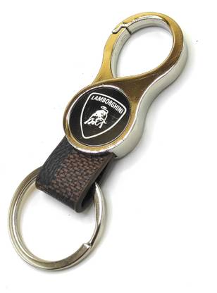 Jdp Novelty Round Shape Leather Metal Keychain for Lamborghini Car Key Chain