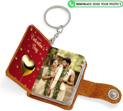 FLASHINGCLICK Leather Keychain with 12-24Photo Print valentine's Day Couples Handmade Elegance Key Chain