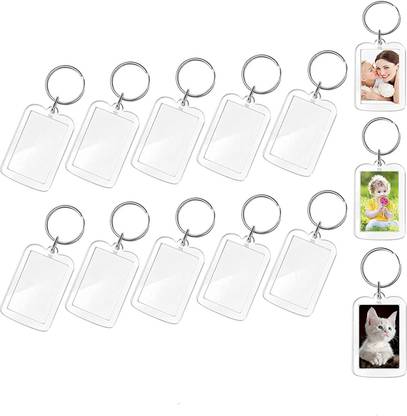 PALAY 10pcs Acrylic Clear Photo Snap- in Key Chain,Put Family Photo for Gifts DIY Key Chain