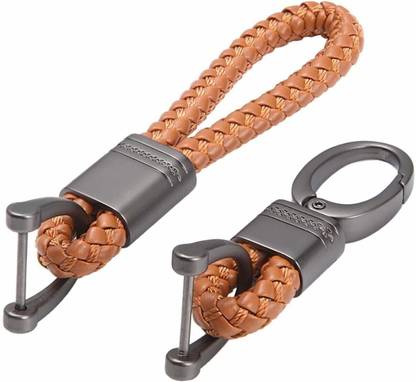 JVCV 2 Pack Genuine Leather Keychain with Zinc Alloy Buckle Keyring (Brown) Key Chain