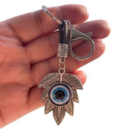 BLUE BEADS Evil Eye and Leaf Design Good Luck Charms for Keys and Bags Key Holder Key Chain