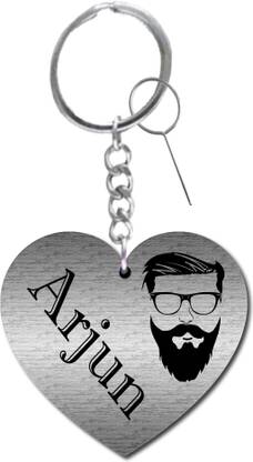 MorFex Arjun Name Heart Shape Arclic Wood Keychain With Steel Sim Ejector Pin B4 Key Chain