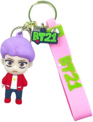 Shopeekendar BTS BT21 Rm Character Silicon Rubber 3D Keychain with Lanyard Hook Key Chain
