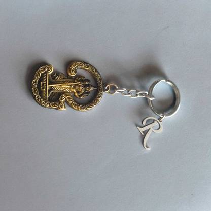 M Men Style Lord Murugan Kartikeya Big Tamil Om with English Initial "R" KartikeyaR120 Key Chain