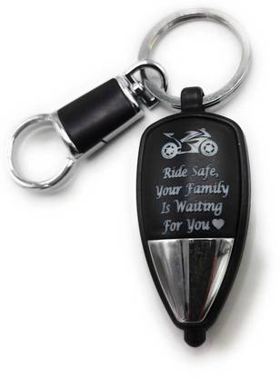 Jdp Novelty Ride Safe Your Family is Waiting for You Massage Engraved LED Keychain with Hook Key Chain