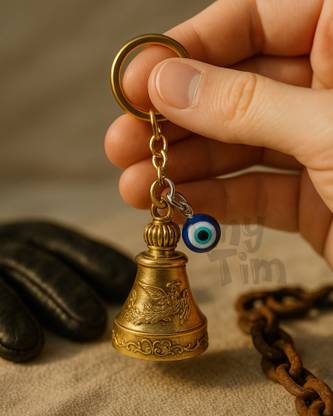 Tiny Tim Evil Gold Bird Guardian Bell with Evil Eye – Stylish Protective Keychain Key Chain