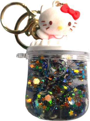 VASUSS Hello Kitty Glass Bottle-Floating Sparkles-Glitters keychain for girls - Black Key Chain