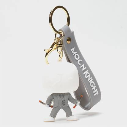 Daiyamondo Super Hero Moon Knight White Box 3D Rubber Keychain With Long Ribbon Marvel Fan Key Chain