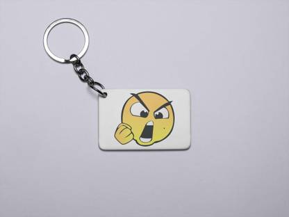 DOGAR ESSENTIALS Open Mouth Angry Emoji- Printed Acrylic Keychains(Pack Of 2) Key Chain