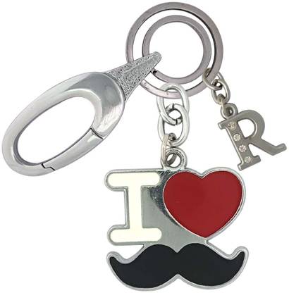 HANDSOME ISK Multicolor I Love Mustache With R Letter Locking Lock Unique& Different Key Chain