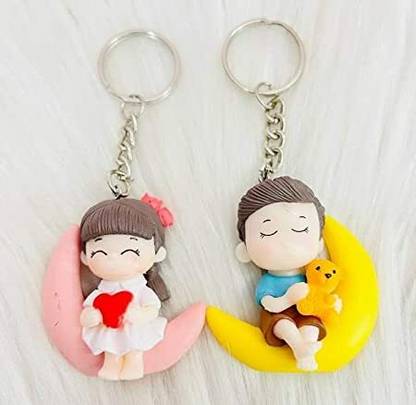 Tera13 Cute Love Valentine's Keyring Sitting On A Moon Couple Keychain for Boys Girls Key Chain