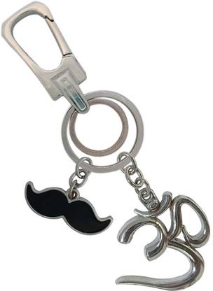 HANDSOME ISK Mahadev Om Symbol for Good Luck With Black Mustache Stylish Locking Lock Key Chain