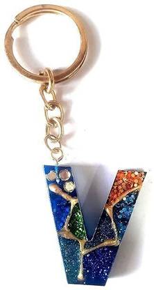 Revees Clive Ocean Design Resin Alphabet "v" Initial Letter Keychain Key Ring Purse Handbags Key Chain