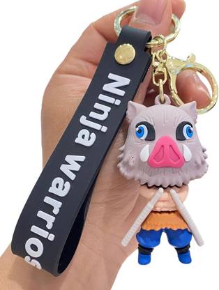 HappierYou Inosuke Demon Slayer 3D Silicone Keychain with Ribbon or Belt Key Chain