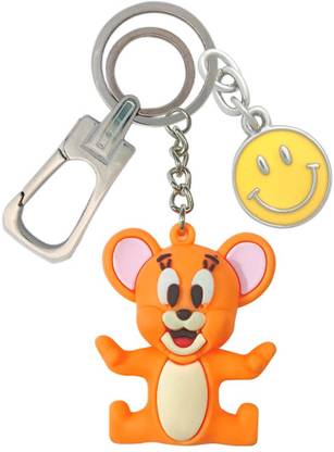 SHOKY LOOKS Premium Rubber Finished Jerry With Smiley Locking Lock Key Chain