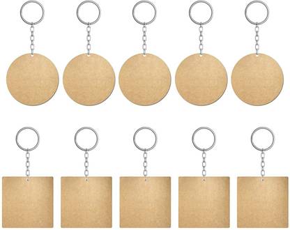 SWAGSTATION MDF Art|Craft with Smooth Surface for Decoupage,Mandala Art|5pc Square & Round Key Chain