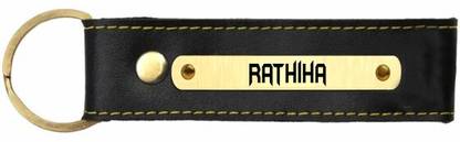 SY Gifts Rathiha Name Black Leather Keychain Key Chain