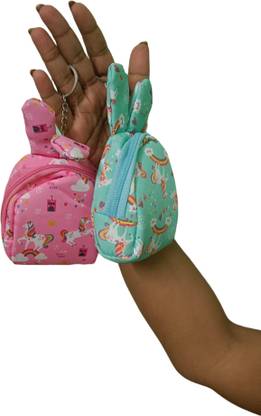 WHITE POPCORN Unicorn cute and assorted coin and money holding pouch (pack of 2) Key Chain