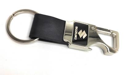 Jdp Novelty Metal Leather Opner Keychain for Suzuki Car/Bikes Black Colour Key Chain