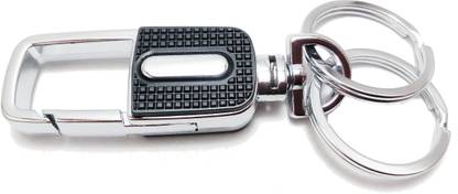 kd collections KD410-Double Ring Metal Hook Keychain for Bike & Cars-Silver Black Key Chain
