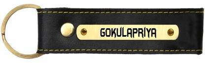 SY Gifts Gokulapriya Name Black Leather Keychain Key Chain