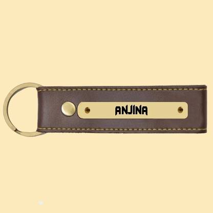 SY Gifts Anjina Name Brown Artificial Leather Keychain Key Chain