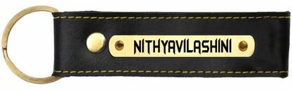 SY Gifts Nithyavilashini Name Black Leather Keychain Key Chain
