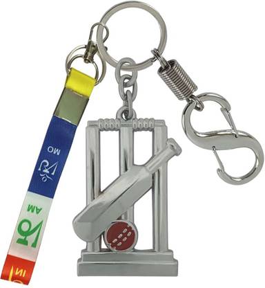 HANDSOME ISK Cricket Wicket BAT ball With Ladakh Flag Strip Locking Lock Key Chain