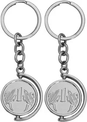 BIZOLO New One Ruppe Coin Key Chain Steel ( Pack Of 2 ) Steel Key Chain
