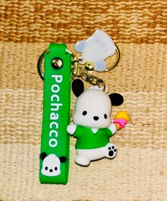 K C Cute Dog Pvc Rubber Keychain & Keyring | Pochacco (Green) Key Chain