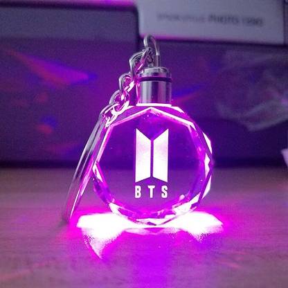 SGE Multicolour Premium Transparent Glass Crystal BTS LED Light Keychain Key Chain