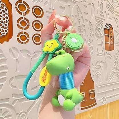 Radhya Accessories 1 Pc Expandable Cute Cartoon Dino Keychain for Kids Stretchable Silicon Keyring Key Chain