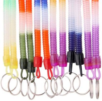 CR STORES 5pcs Retractable Spiral Stretch String Keychain Key Ring Chain Keyring Key Chain