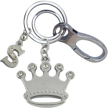 SHOKY LOOKS Queen Prince Princess Crown Taj With S Letter Locking Hook Key Chain