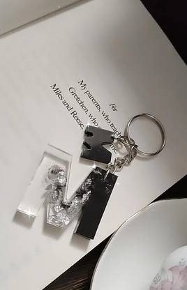 SnipNclip Crafts Resin M letter keychain|| Resin Alphabet keychain silver, best gift ideas Key Chain