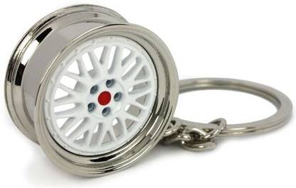 AutoTrends White LM Alloy Wheel Rim Keychain Key Chain