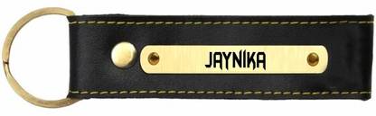 SY Gifts Jaynika Name Black Leather Keychain Key Chain
