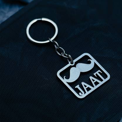 ADF JAAT Full Laser Cut Creative Metal Design Letter Silver Key Chain