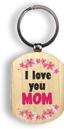 Regalocasilo beautiful flower background heartfelt I Love You Mom quote natural wood keyring Key Chain
