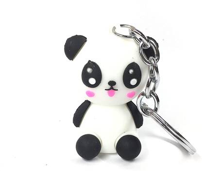 Vasudevay Sales and Services Panda Teddy Bear 3D White Rubber Key Chain