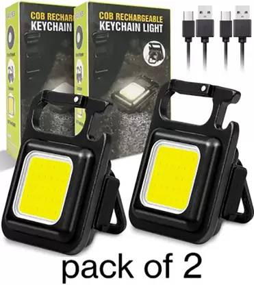 VIOVI Pack of 02, Multifunction COB Rechargeable Keychain LED Light with 4 Light Modes Key Chain